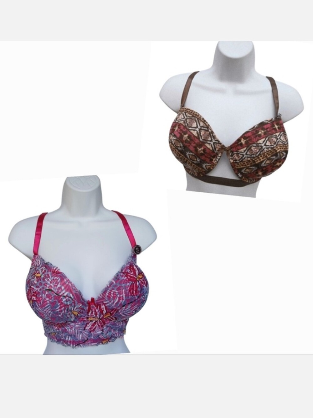 2 Lace Floral Underwire Bras wirh Adjustable Straps 44D Bra